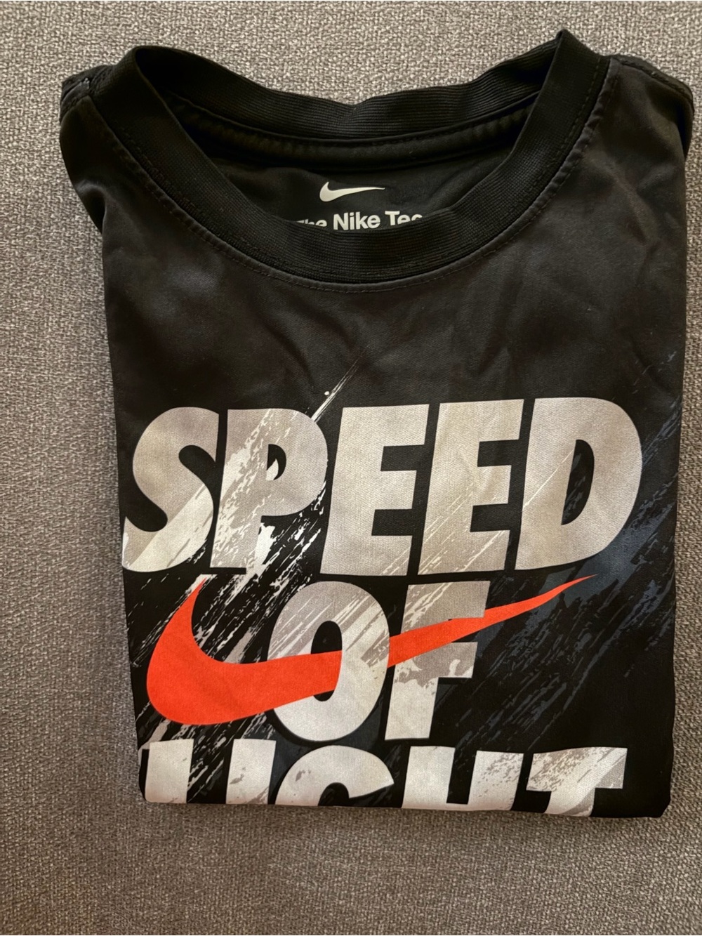 Nike Black Short-Sleeve Tee with Orange Swoosh and Gray Speed Graphic